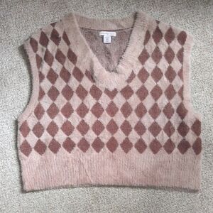 NWOT Sincerely Jules V-Neck Argyle Sweater Brown